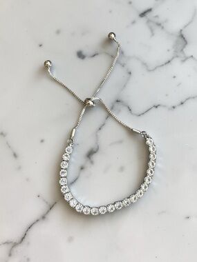 Adjustable Silver-Tone Swarovski Crystal Tennis Bracelet - White